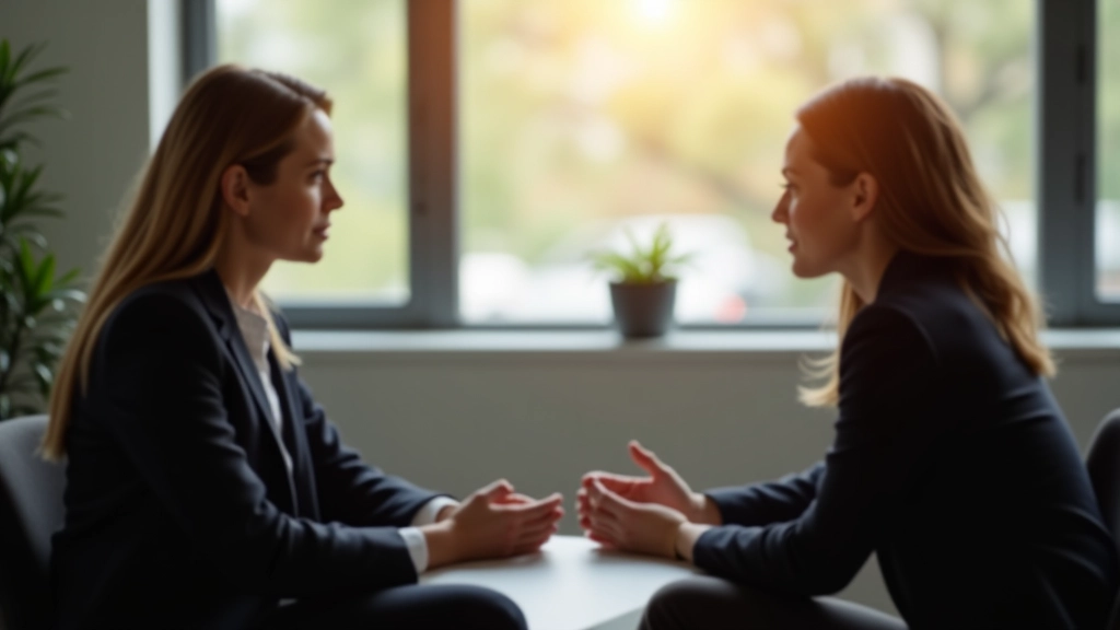 Leider in gesprek met team lid, eerlijke communicatie, open lichaamstaal, kantooromgeving