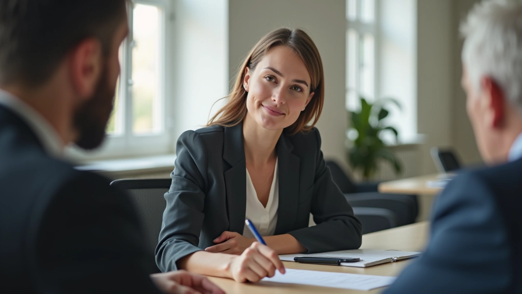 Twee collega's in gesprek aan tafel, aandachtig luisterend, notitieblok en pen, helder kantoor